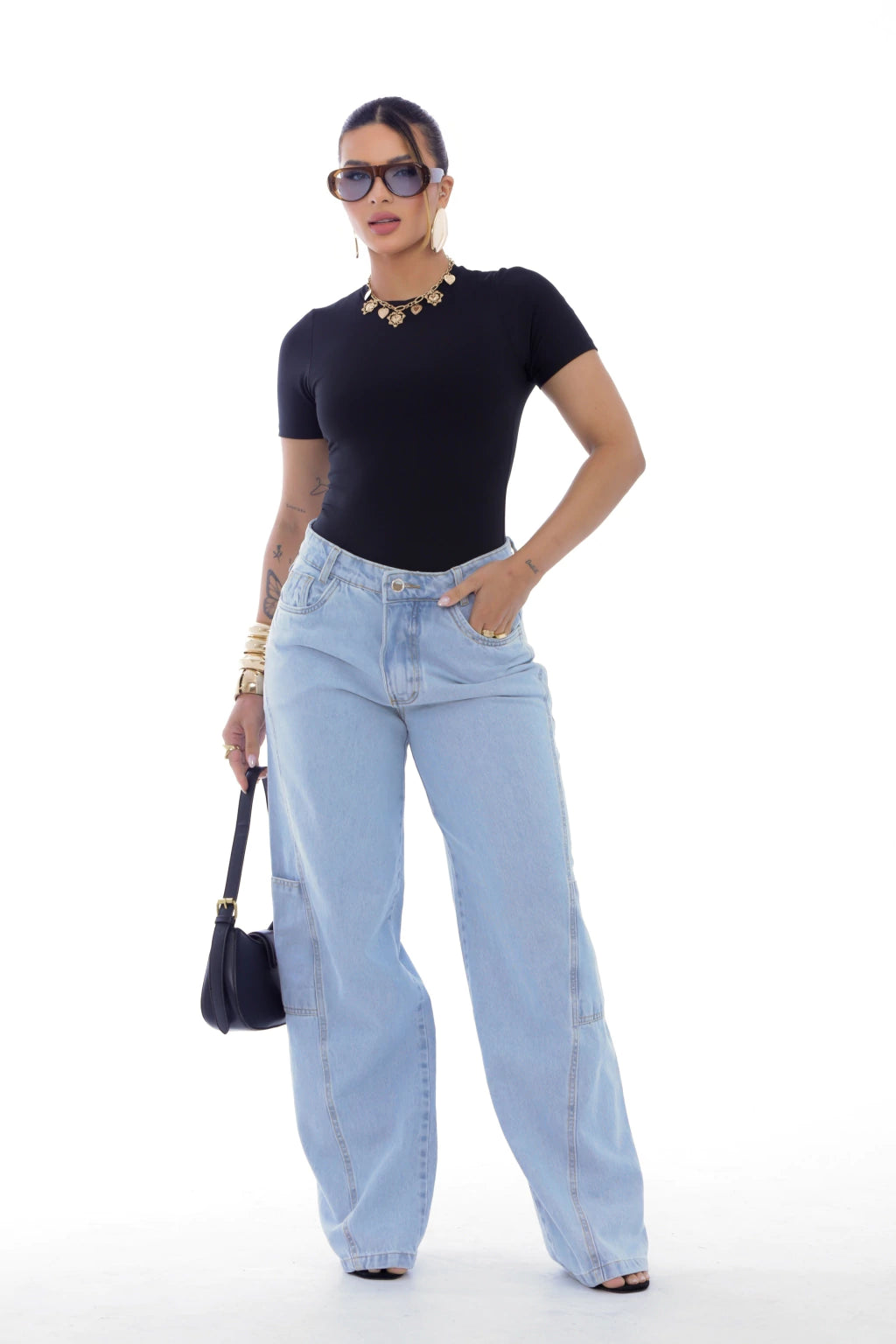 Calça Jeans com Bolsos Laterais